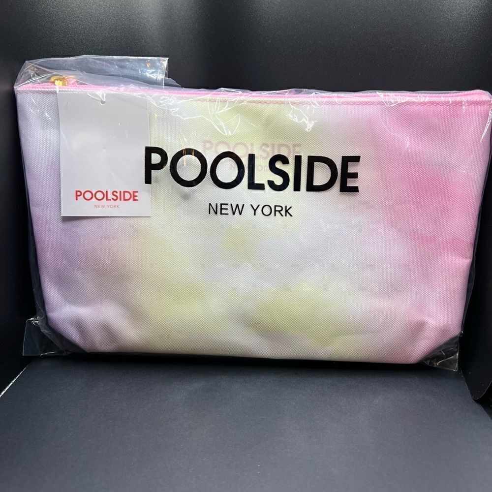 NWT! Tie Dye Pink Yellow Lavender Poolside Water Resistant Pouch Wristlet Strap